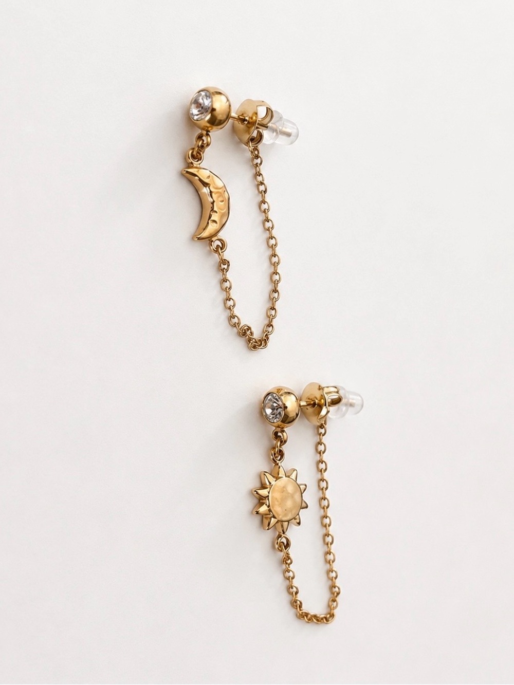 18K Gold Plated Sun Zircon Drop Earrings | Sun And Moon Celestial earrings